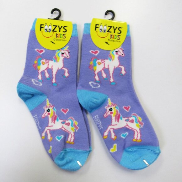 2 Pairs Foozys Kids Collection Girls Novelty Fun Socks Unicorn Print - Picture 1 of 2